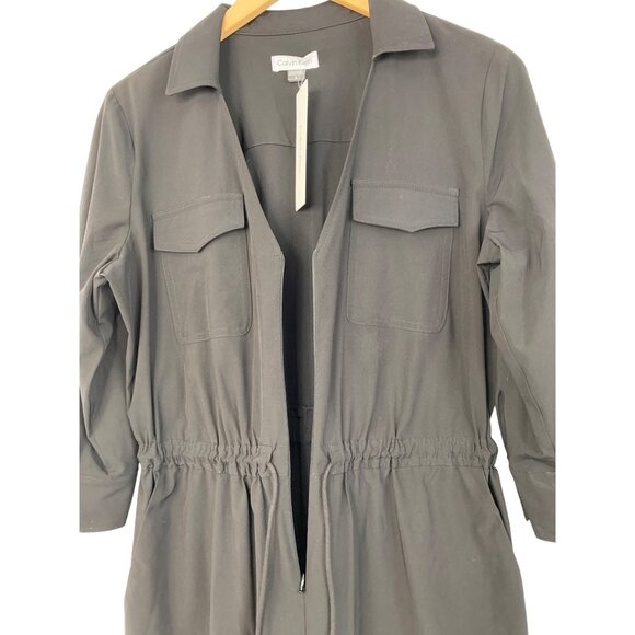 Calvin Klein Womens Black Wide-Leg Cropped Jumpsuit Size 8 3/4 Sleeves NWT 8749 - Picture 5 of 13